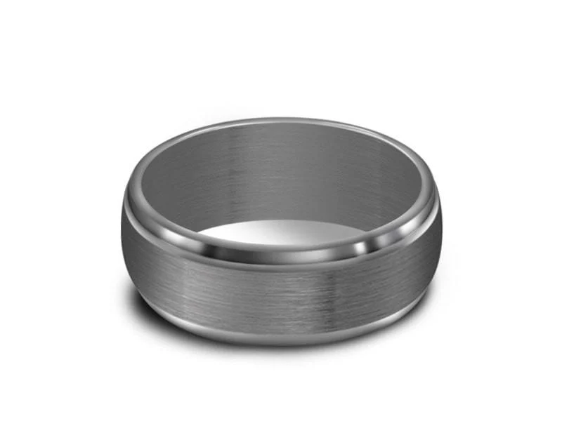 7MM Stainless Steel GRAY GUNMETAL Wedding Band RIDGE EDGES AND GRAY INTERIOR - Image 4